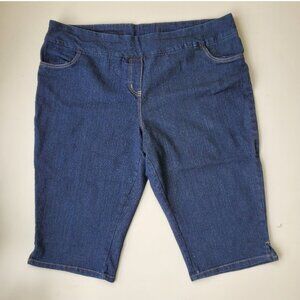 Long flat front pull on stretch jean shorts jorts